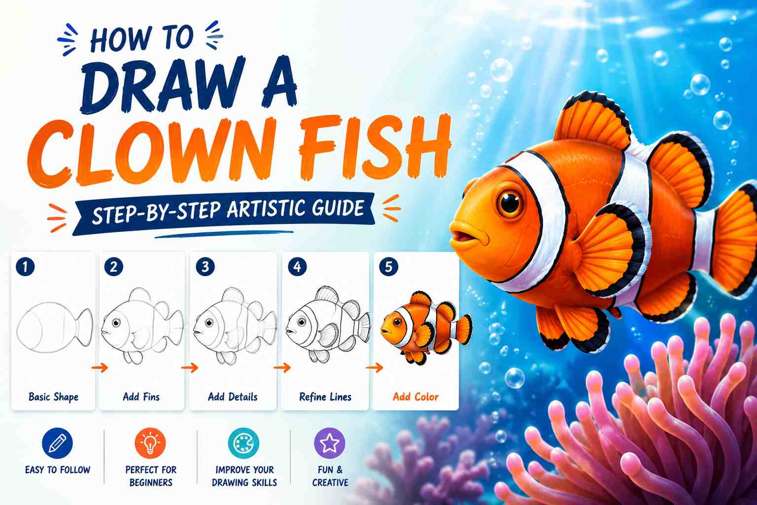 How to Draw a Clown Fish