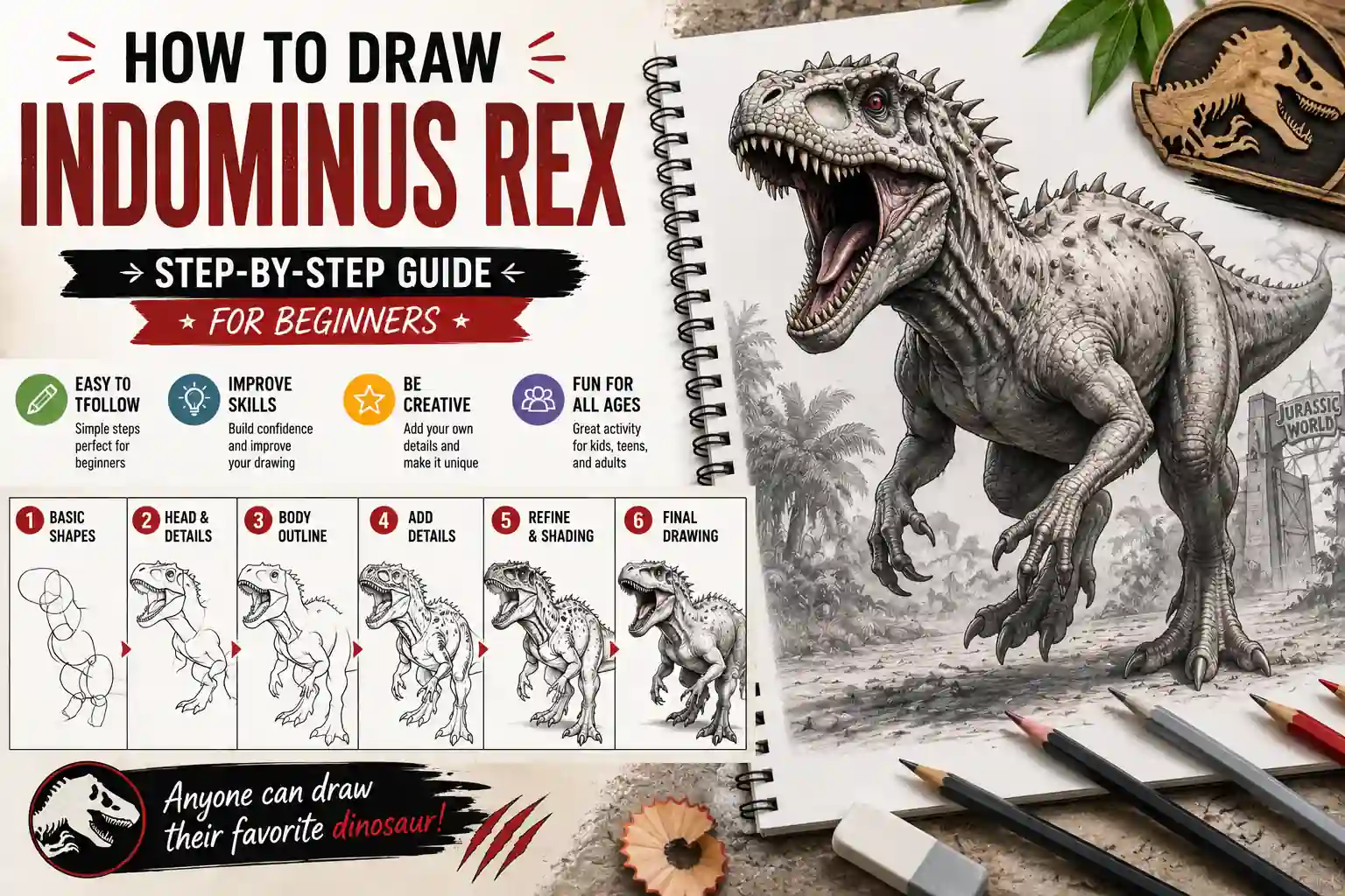How to Draw Indominus Rex: Step-by-Step Guide for Beginners